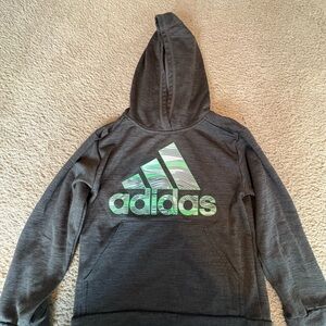 Adidas Kids Dark Gray Hoodie with Green Logo